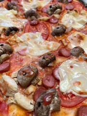 Pizza with cheese, ham and mushrooms