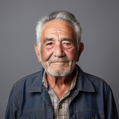 Obraz premium Colombian old man in relaxed attire with gentle demeanor against a lively studio background