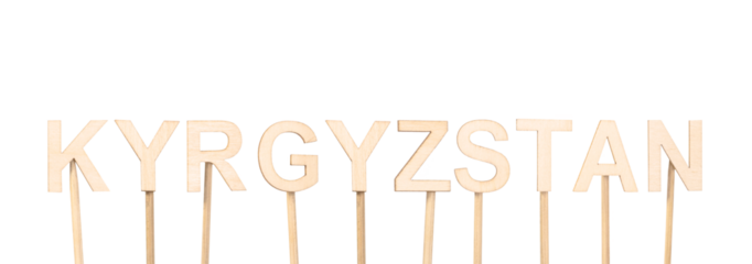 Design of wooden letters for the name of a country: Kyrgyzstan