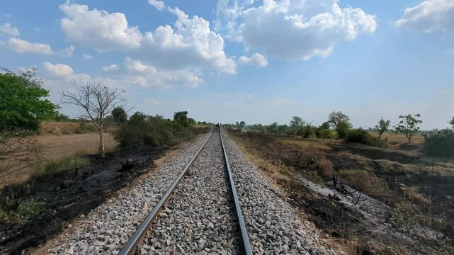 Riding the Bamboo Railway,a passenger&rsquo;s eye view,through rural Cambodia,Battambang Province,Cambodia,Southeast Asia.
