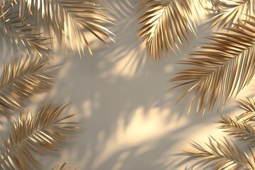 Golden painted date palm leaves creative border frame on dark black background isolated. Empty space, room for text. Minimalist style luxury wedding banner, invitation card template.
