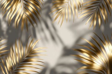Golden painted date palm leaves creative border frame on dark black background isolated. Empty space, room for text. Minimalist style luxury wedding banner, invitation card template.
