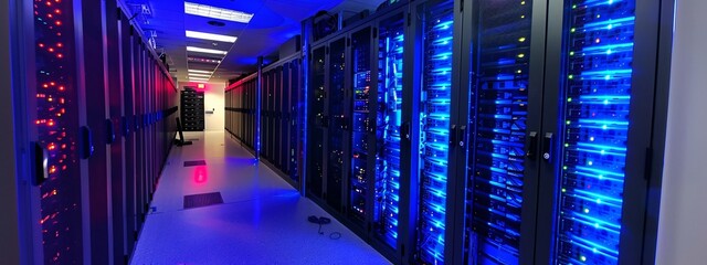 Server room filled with advanced servers, cooling systems, and technology