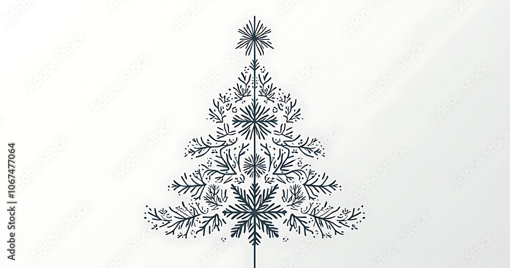 Poster A Christmas tree design featuring a delicate snowflake pattern in a minimalist vector EPS 10 line art style