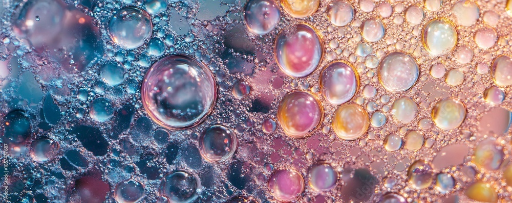 Leinwandbilder colorful bubbles floating on water surface creating abstract pattern