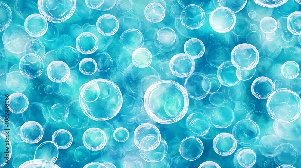Aufkleber soap bubbles floating on a bright blue water surface background