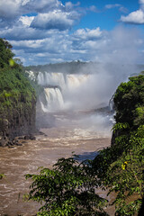 Fototapeta premium View of the river and waterfalls of Iguazu Falls, Misiones, Argentina