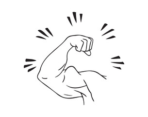 Obraz premium Hand drawn Biceps of a Strong Arm, athlete, bodybuilder bicep, jock, strength, sport man, athlete. Doodle vector illustration of a strong man bicep concept