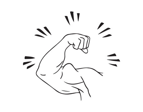 Hand drawn Biceps of a Strong Arm, athlete, bodybuilder bicep, jock, strength, sport man, athlete. Doodle vector illustration of a strong man bicep concept