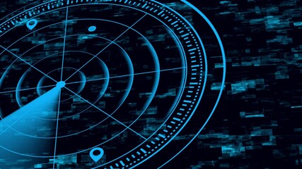 3d radar Navigation is looking for objects. Animation - a ray running on the screen of the sea radar concept. - Powered by Adobe