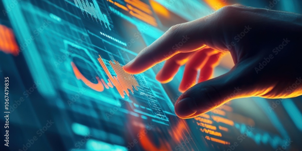 Poster hand touching screen visualization display.