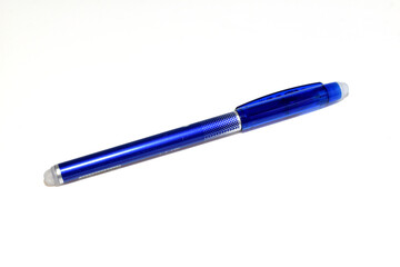 A fountain pen with an eraser that erases its own blue ink.