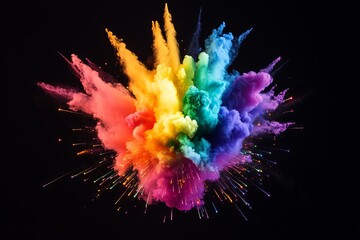 Colorful explosion of powder on black background