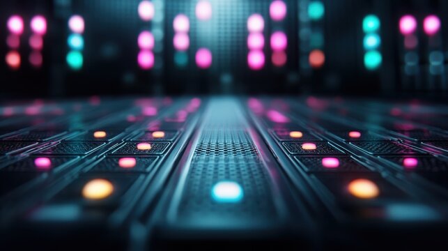 This abstract image showcases a digital floor with vibrant glowing panels, indicating creativity, modern art, and the fusion of technology with visual aesthetics.