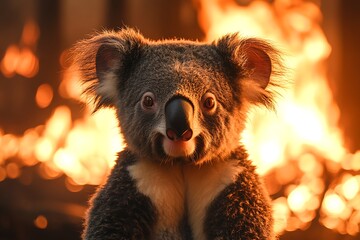 yelling crying koala in australia bush fire devastation forest burning
