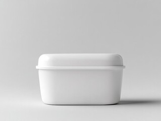 Blank ice cream container with lid, matte texture, front-facing, isolated on light grey background, clean shadows