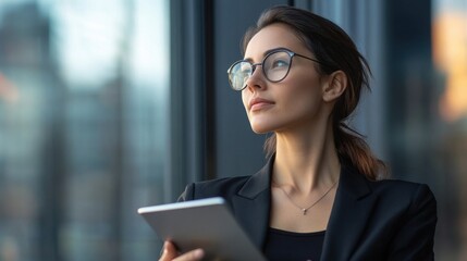 Thoughtful female manager with a tablet, managing inventory control in a storage facility, representing small business efficiency