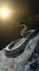 Fototapeta premium Snake is curled up on a rock
