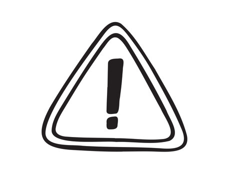 Hand drawn danger sign doodle icon. Hand drawn exclamation mark in a triangle black sketch. Sign drawing symbol.