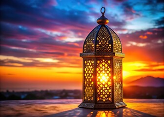Ramadan's golden lantern, a flickering flame against the fading sun.