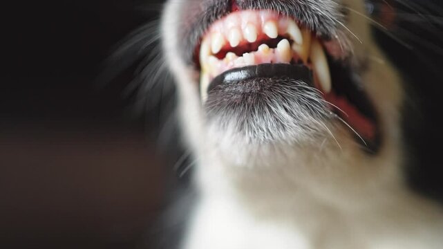 Dangerous angry dog. Aggressive puppy dog border collie baring teeth fangs looking aggressive dangerous. Guardian growling scary dog ready for attack. Pet infected by rabies.