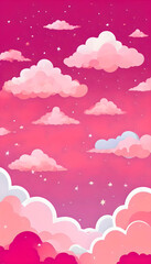 Obraz premium Dreamy Pink and Purple Sky with Soft Clouds and Stars in a Magical Nighttime Illustration