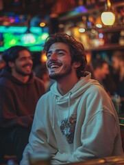 Obraz premium Youthful Greek enjoy colorful bar scene