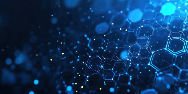 Abstract blue technology digital with hexagonal patterns background.