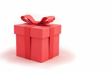 Obraz premium Red gift box with bow on white background. Isolated image. Copy space. AI generative.