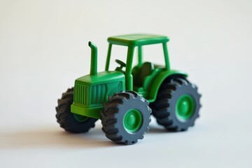 Obraz premium Green toy tractor for kids on a white background plastic construction vehicle