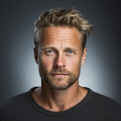 Obraz premium Danish man in casual outfit with confident smile against a colorful studio background