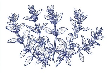 Hand drawn illustration of thyme a medicinal herb and kitchen plant showcasing herbal remedies NOT AI generated