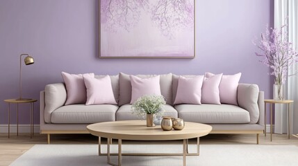 Minimalist Living Room with a Beige Sofa and Wooden Coffee Table