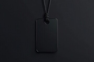 Fototapeta premium Isolated black mockup of a plain name tag hanging with a string Corporate design