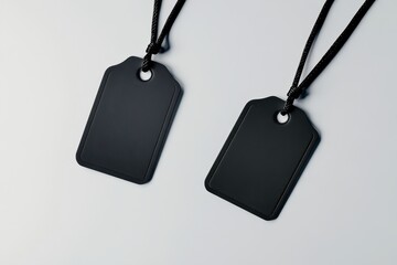 Fototapeta premium Isolated blank name tag mockup on white background with black string