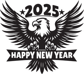 Happy New Year 2025 Eagle bird silhouette vector design.