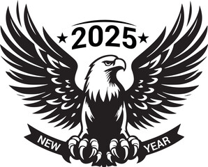 Happy New Year 2025 Eagle bird silhouette vector design.
