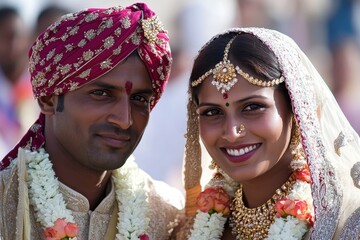 Joyful Indian couple at wedding