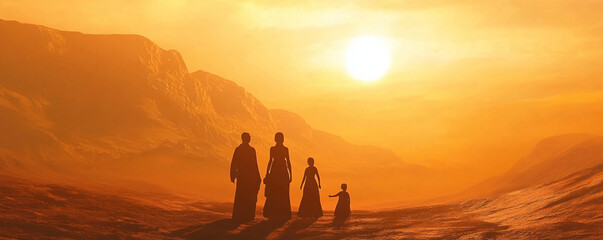 Obraz premium family silhouette background