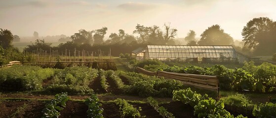 Bountiful Harvests: The Beauty of a Rural English Vegetable Garden and Greenhouse