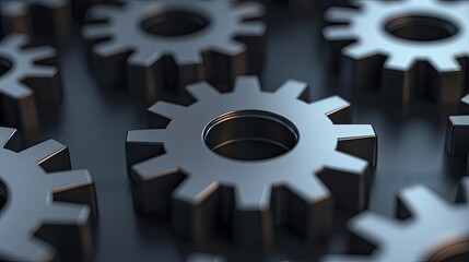 Close-up of black gears arranged in a pattern, highlighting mechanical design and functionality.