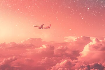 Naklejka premium Dreamy Flight Through Pink Clouds at Dusk