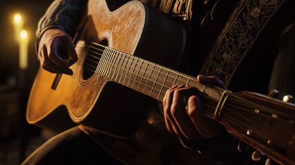 Fototapeta premium The guitarist plays the guitar.