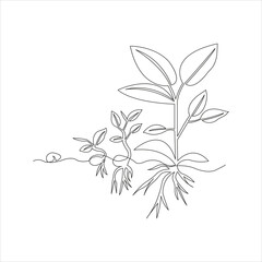Continuous one line drawing of home plant in a pot tree art design