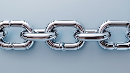 A shiny, metallic chain links together in a seamless pattern against a smooth, blue background, showcasing strength and connection.