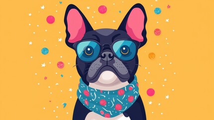 Cheerful Dog Wearing a Stylish Bandana and Glasses