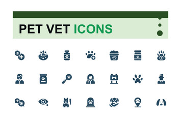 Pet Vet icons in filled style. Containing nature, color, turtle, reptile, store, flat lines, paw, pet. Flat UI icon design. Editable vector illustration.