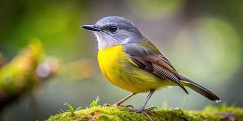 Surreal Pale Yellow Robin, Eastern Australia Bird,  Moist Forest