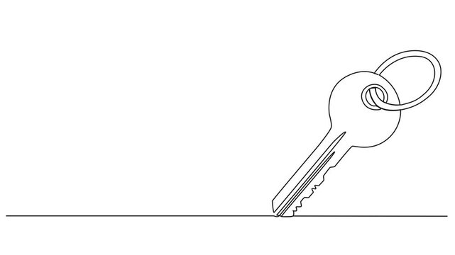 animated continuous single line drawing of door key, line art animation