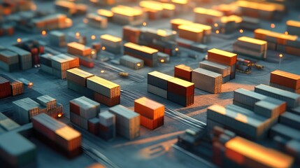 Obraz premium Aerial View of Shipyard with Stacked Shipping Containers for Global Trade and Logistics